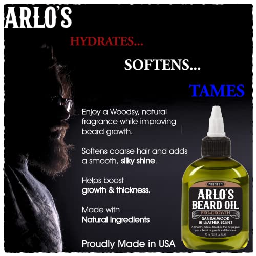 Arlo's Pro Growth Beard Oil - Sandalwood Leather Scent 2.5 oz. - Promotes Beard Hair Growth