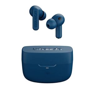 urbanista atlanta wireless earbuds bluetooth headphones, hybrid active noise cancelling earphones with touch controls, 34h playtime usb c wireless charging case, ambient noise control, steel blue