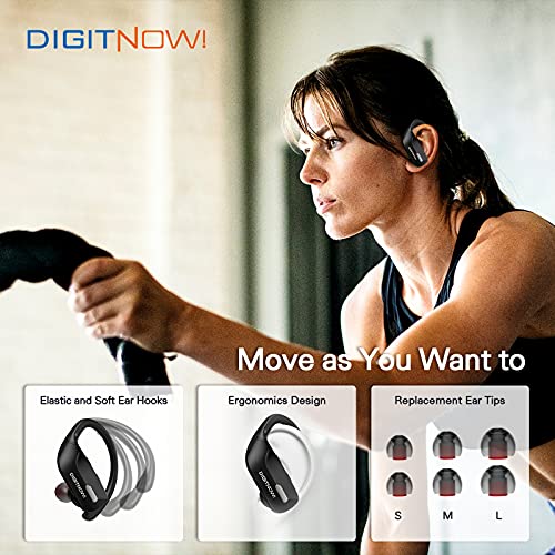 DIGITNOW Wireless Earbuds Bluetooth LKLLL 5.0 Headphones 48 Hours Playback Sports Earphones with LED Display Built-in Mic Deep Bass Stereo In-Ear Waterproof Earphones for Exercise Game Running