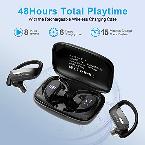 DIGITNOW Wireless Earbuds Bluetooth LKLLL 5.0 Headphones 48 Hours Playback Sports Earphones with LED Display Built-in Mic Deep Bass Stereo In-Ear Waterproof Earphones for Exercise Game Running