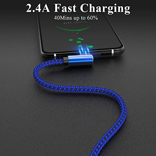 CTREEY Android Charger Cable, [3 Pack/3FT 6FT 10FT] Micro USB Cable 90 Degree, Right Angle High Speed Fast Charging Cords for Samsung Galaxy S7 S6 J8 J7 Note 5,Kindle,LG,PS4,Camera (Blue)