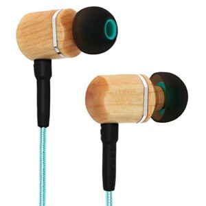 symphonized mtrx 2.0 premium wired earbuds – wood in-ear headphones with microphone & volume control, noise isolation – corded ear buds for android – earphones for computer & laptop (turquoise)