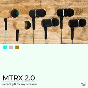 Symphonized MTRX 2.0 Premium Wired Earbuds - Wood in-Ear Headphones with Microphone & Volume Control, Noise Isolation - Corded Ear Buds for Android - Earphones for Computer & Laptop (Turquoise)