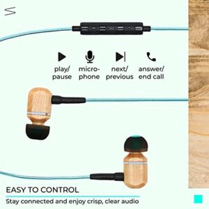 Symphonized MTRX 2.0 Premium Wired Earbuds - Wood in-Ear Headphones with Microphone & Volume Control, Noise Isolation - Corded Ear Buds for Android - Earphones for Computer & Laptop (Turquoise)