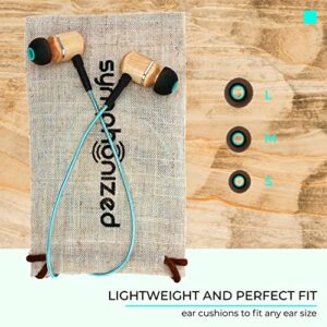 Symphonized MTRX 2.0 Premium Wired Earbuds - Wood in-Ear Headphones with Microphone & Volume Control, Noise Isolation - Corded Ear Buds for Android - Earphones for Computer & Laptop (Turquoise)