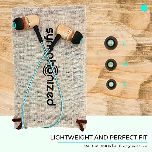 Symphonized MTRX 2.0 Premium Wired Earbuds - Wood in-Ear Headphones with Microphone & Volume Control, Noise Isolation - Corded Ear Buds for Android - Earphones for Computer & Laptop (Turquoise)