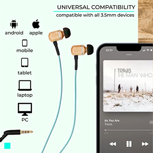 Symphonized MTRX 2.0 Premium Wired Earbuds - Wood in-Ear Headphones with Microphone & Volume Control, Noise Isolation - Corded Ear Buds for Android - Earphones for Computer & Laptop (Turquoise)