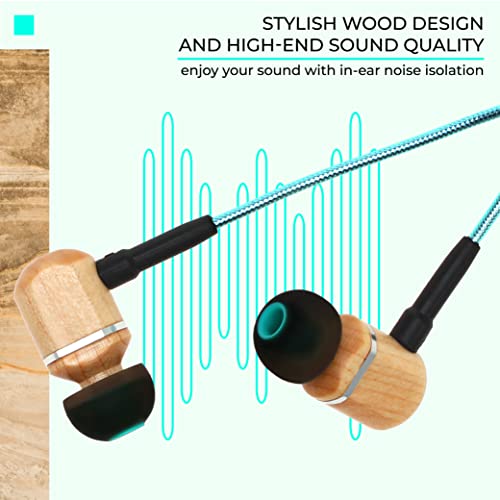 Symphonized MTRX 2.0 Premium Wired Earbuds - Wood in-Ear Headphones with Microphone & Volume Control, Noise Isolation - Corded Ear Buds for Android - Earphones for Computer & Laptop (Turquoise)