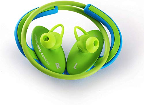 BoomPods Sportpods 2 in-Ear Bluetooth Sport Headphones (Blue/Green) Wireless Workout Earbuds - Powerful Bass - Sweatproof - Ergonomic Ear Tip