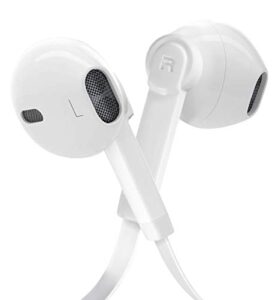 noise isolation earphones premium sound headphones earbuds bass enhance stereo with microphone remote control compatible for cell phone/tablets-white
