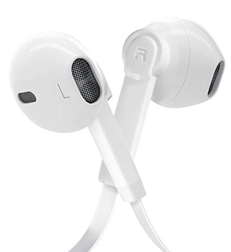 Noise Isolation Earphones Premium Sound Headphones Earbuds Bass Enhance Stereo with Microphone Remote Control Compatible for Cell Phone/Tablets-White