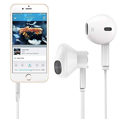 Noise Isolation Earphones Premium Sound Headphones Earbuds Bass Enhance Stereo with Microphone Remote Control Compatible for Cell Phone/Tablets-White