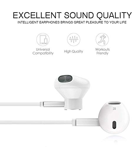 Noise Isolation Earphones Premium Sound Headphones Earbuds Bass Enhance Stereo with Microphone Remote Control Compatible for Cell Phone/Tablets-White