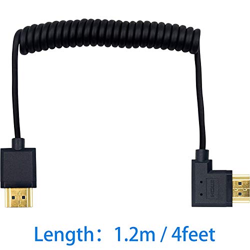 Duttek 4K HDMI Cable, HDMI to HDMI Cable, Extreme Thin Left Angled HDMI Male to Male Extender Coiled Cable for 3D and 4K Ultra HD TV Stick HDMI 2.0 Cord Extension Converter(HDMI Extender) (1.2M/4FT)