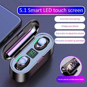 F9 Wireless LED Touch Bluetooth Earbuds/Headphones/Earphones, Smart Digital Display TWS Headset, Waterproof/Sweat-Proof, Automatically Start-up, Intelligent HD Call/Cinema HiFi Sound_Green LED Light