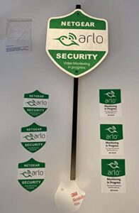 arlo yard security sign, 8 yr weatherproof reflective aluminum construction, 6 window/door stickers by 3m included