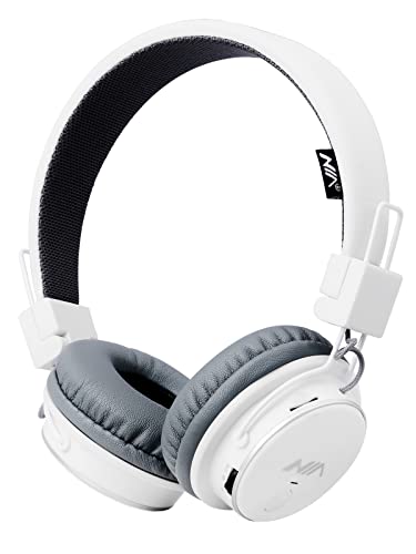 NIA Wireless Over Ear Headphones, Multifunctional Foldable Colorful Stereo Bass Bluetooth Headsets with 3.5mm Jack/Microphone/MP3 Player/FM Radio On-Ear Headset for Kids/Children/Phone/Tablets, White