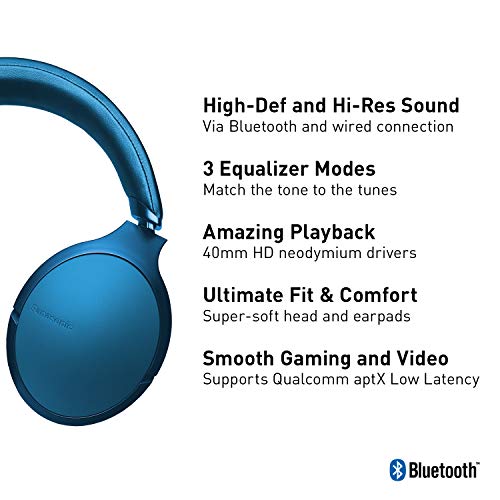Panasonic Premium Hi-Res Wireless Bluetooth Over The Ear Headphones with 3D Ear Pads and 3 Sound Modes - RP-HD305B-A (Blue)