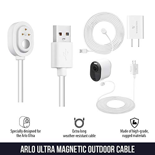 25ft/7.6m Weatherproof Outdoor Charging Cable with Quick Charge Adapter Compatible with Arlo Ultra/Ultra 2/Pro 3/Pro 4 (2 Pack, White) (NOT Compatible with Arlo Essential Spotlight)