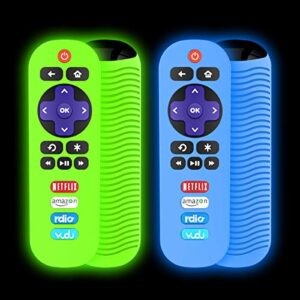 [2 pack] remote case for tcl roku rc280 remote, alquar lightweight anti slip shockproof silicone protective case cover compatible with tcl roku rc280 remote – with lanyard (glow green+glow blue)