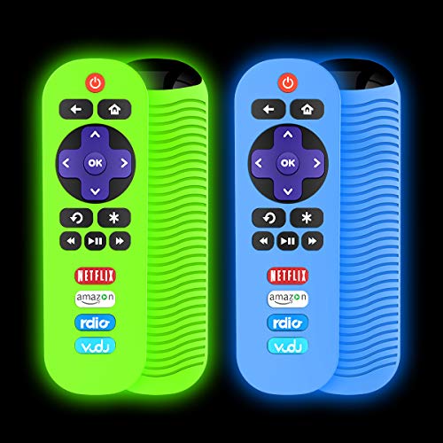 [2 Pack] Remote Case for TCL Roku RC280 Remote, Alquar Lightweight Anti Slip Shockproof Silicone Protective Case Cover Compatible with TCL Roku RC280 Remote - with Lanyard (Glow Green+Glow Blue)