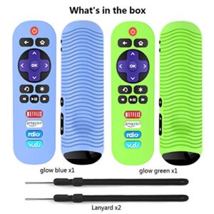 [2 Pack] Remote Case for TCL Roku RC280 Remote, Alquar Lightweight Anti Slip Shockproof Silicone Protective Case Cover Compatible with TCL Roku RC280 Remote - with Lanyard (Glow Green+Glow Blue)