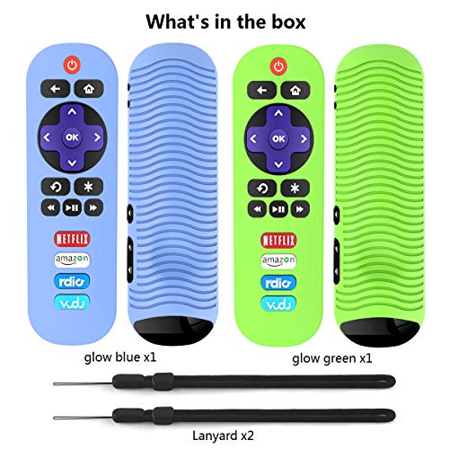 [2 Pack] Remote Case for TCL Roku RC280 Remote, Alquar Lightweight Anti Slip Shockproof Silicone Protective Case Cover Compatible with TCL Roku RC280 Remote - with Lanyard (Glow Green+Glow Blue)