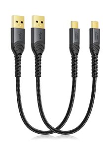 cablecreation short usb c cable 3a fast charging 2 pack 1ft, usb-a to usb-c charge double-braided exterior compatible with ipad mini galaxy s21 s20 s10 s9 note 10 9 ps5 controller, usb c cord gray