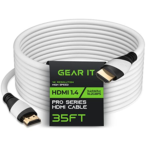 35 Ft HDMI Cable, GearIT Pro Series HDMI Cable 35 Feet High Speed Ethernet 4K Resolution 3D Video and ARC Audio Return Channel HDMI Cable, White