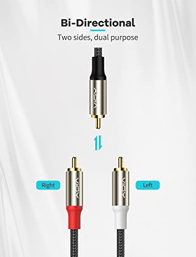 VIOY RCA Splitter Cable (6,5FT/2M), RCA Male to 2 RCA Male Bi-Directional RCA Y Splitter Extension for Subwoofer, Home Theater, AV Receiver, Amplifier, Nylon Braided | Gold Plated Connectors