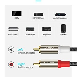 VIOY RCA Splitter Cable (6,5FT/2M), RCA Male to 2 RCA Male Bi-Directional RCA Y Splitter Extension for Subwoofer, Home Theater, AV Receiver, Amplifier, Nylon Braided | Gold Plated Connectors