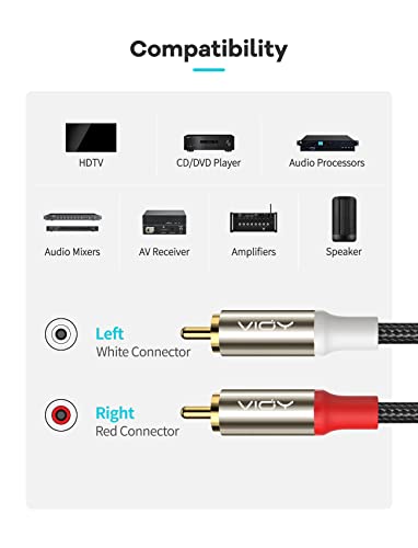 VIOY RCA Splitter Cable (6,5FT/2M), RCA Male to 2 RCA Male Bi-Directional RCA Y Splitter Extension for Subwoofer, Home Theater, AV Receiver, Amplifier, Nylon Braided | Gold Plated Connectors