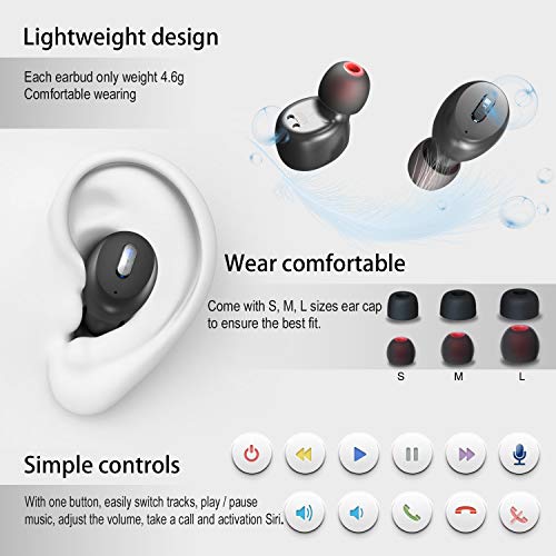 Alead TX8 Bluetooth 5.0 True Wireless Earbuds (TWS) with Wireless Charging case, IP68 Waterproof, HiFi Sound, Deep bass, Auto Pairing, 5H Playtime, Built-in mic, Bluetooth in-Ear Earbuds for Sports