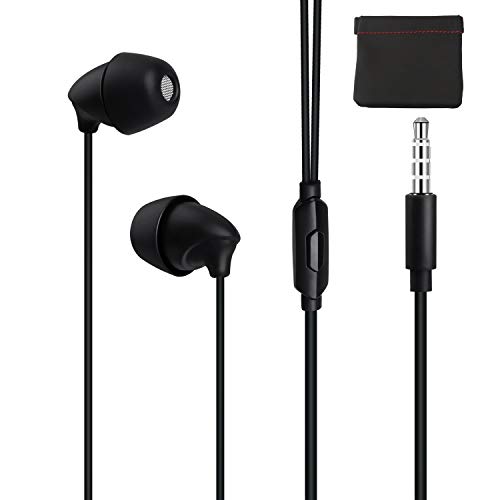 Sleep Earphone Noise Isolation earplugs for Insomnia, in-Ear Soundproof Earplug Soft Earbuds with Mic,3.5mm Jack,Gift Earphone Bag (Black)