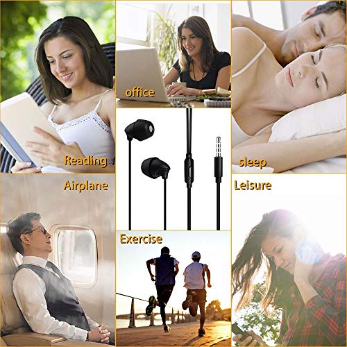 Sleep Earphone Noise Isolation earplugs for Insomnia, in-Ear Soundproof Earplug Soft Earbuds with Mic,3.5mm Jack,Gift Earphone Bag (Black)