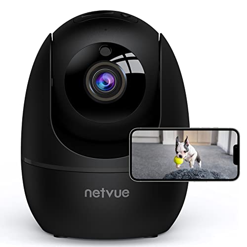 NETVUE Indoor Camera, 1080P FHD 2.4GHz WiFi Pet Camera, Home Camera for Pet/Baby, Dog Camera 2-Way Audio, Indoor Security Camera Night Vision, AI Human Detection, Cloud Storage/TF Card, Black