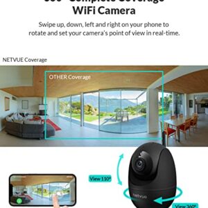 NETVUE Indoor Camera, 1080P FHD 2.4GHz WiFi Pet Camera, Home Camera for Pet/Baby, Dog Camera 2-Way Audio, Indoor Security Camera Night Vision, AI Human Detection, Cloud Storage/TF Card, Black