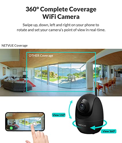 NETVUE Indoor Camera, 1080P FHD 2.4GHz WiFi Pet Camera, Home Camera for Pet/Baby, Dog Camera 2-Way Audio, Indoor Security Camera Night Vision, AI Human Detection, Cloud Storage/TF Card, Black