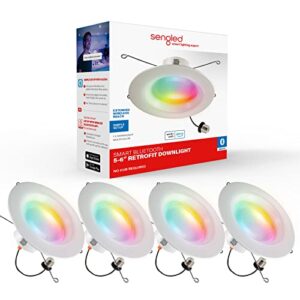 sengled smart recessed lighting 5/6 inch, led can lights retrofit recessed lighting work with alexa, 940lm smart led downlight ‎multicolor dimmable, baffle trim, bluetooth no hub required, 4 pack