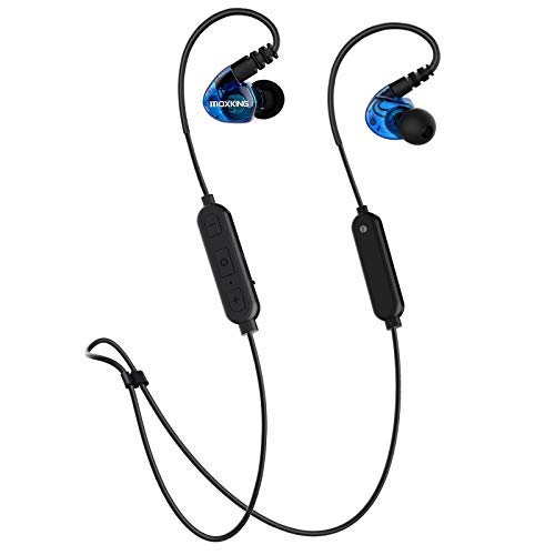 MOXKING Wireless Sport Earphones IPX6 Waterproof,Noise Cancelling Bluetooth Headphones for Running and Workout, 9 Hours Long Playtime Wireless Earbuds for Small Ears Deep Bass and HD Stereo (Blue)