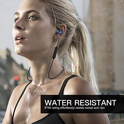 MOXKING Wireless Sport Earphones IPX6 Waterproof,Noise Cancelling Bluetooth Headphones for Running and Workout, 9 Hours Long Playtime Wireless Earbuds for Small Ears Deep Bass and HD Stereo (Blue)