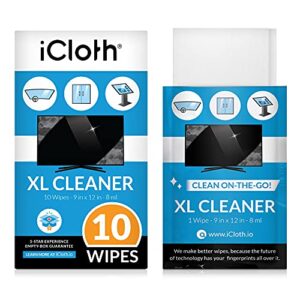 icloth screen cleaning wipes [10 screen & lens cleaning wipes – extra large] safe for all screens, pro-grade, individually wrapped, 1 screen cleaner can clean several flat screen tv’s and monitors