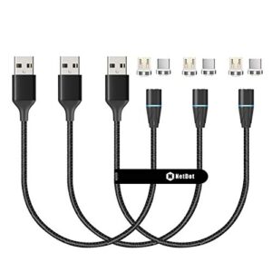 netdot gen12 micro usb and usb-c [1ft,3 pack black] magnetic fast charging data transfer cable compatible with android device