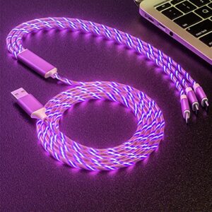 opligevo 3 in 1 charging cable light up fast charger multi charging cable led flowing light up charger cable durable tpe charging cord for iphone,type c and micro usb purple 3.9ft