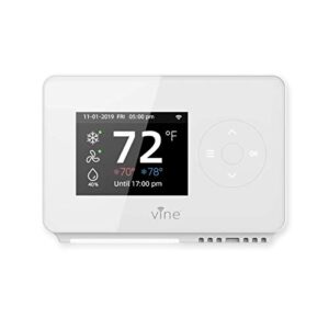 vine smart wi-fi 7 day/8 period programmable thermostat model tj-225b, new generation, compatible with alexa and google assistant, energy star certificate, c wire require, white