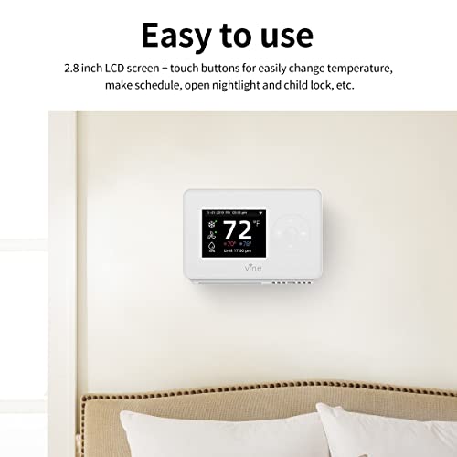Vine Smart Wi-Fi 7 Day/8 Period Programmable Thermostat Model TJ-225B, New Generation, Compatible with Alexa and Google Assistant, Energy Star Certificate, C Wire Require, White