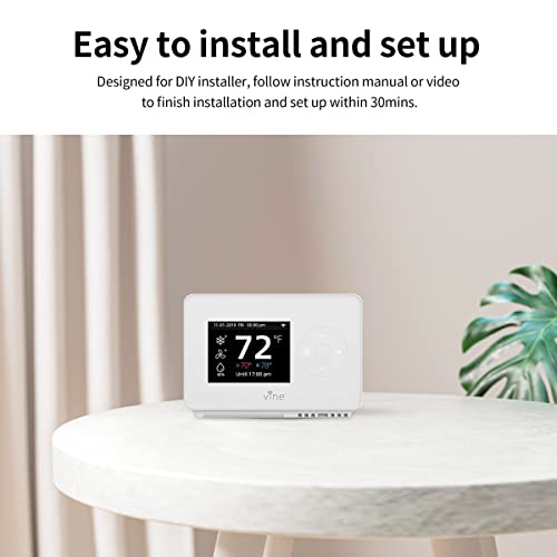 Vine Smart Wi-Fi 7 Day/8 Period Programmable Thermostat Model TJ-225B, New Generation, Compatible with Alexa and Google Assistant, Energy Star Certificate, C Wire Require, White