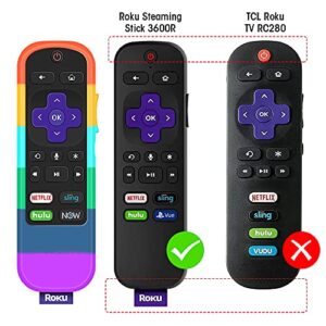 3 Pack Case for TCL Roku TV Steaming Stick 3600R Remote,Silicone Cover Roku Voice/Express/Premiere Remote Controller Skin Protective Universal Replacement Sleeve Protector-Glow Blue,Glow Green,Rainbow