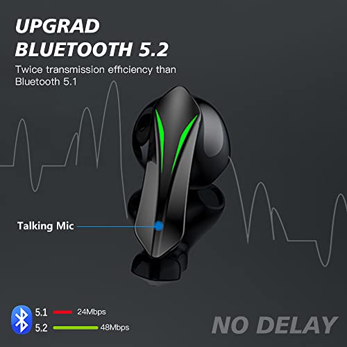 Gaming Wireless Earbuds,3D Touch Bluetooth 5.2 in-Ear Game Earphones with Microphone 40ms Low Latency IPX7 Waterproof，with Breathing Light,360°Stereo Sound & Deep Bass Bluetooth Gaming Earbuds