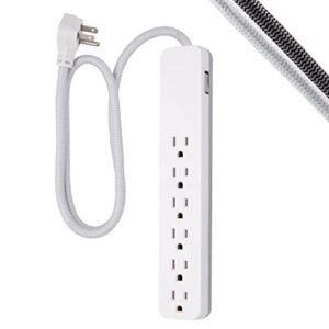 ge ultrapro 6-outlet surge protector, 3 ft designer braided extension cord, 560 joules, flat plug, wall mount, ul listed, white, 41352